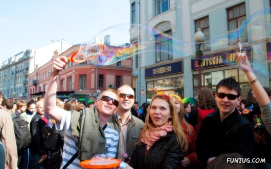 Soap Air Bubbles Flew in Russia