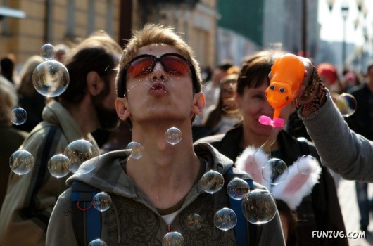Soap Air Bubbles Flew in Russia