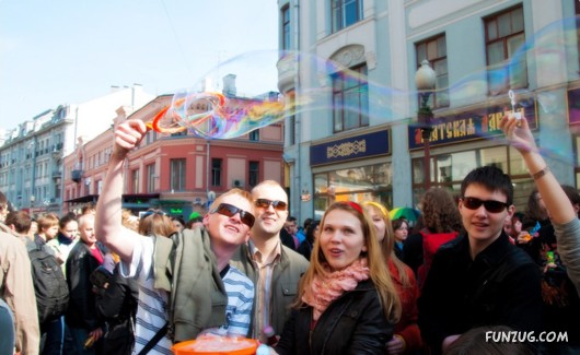 Soap Air Bubbles Flew in Russia